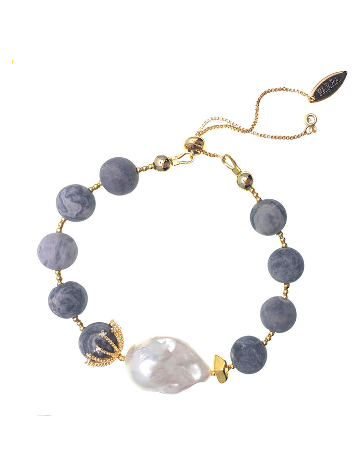 Picasso Jasper With Baroque Pearl Adjustable Bracelet HB004 - FARRA