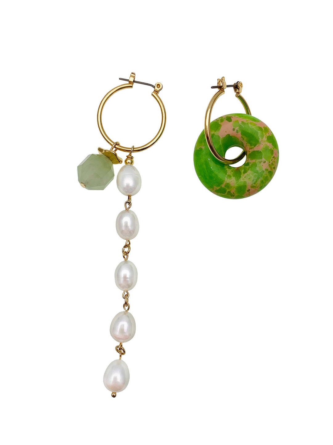 Jasper & Freshwater Pearls Asymmetric Clip On Earrings EE004 - FARRA
