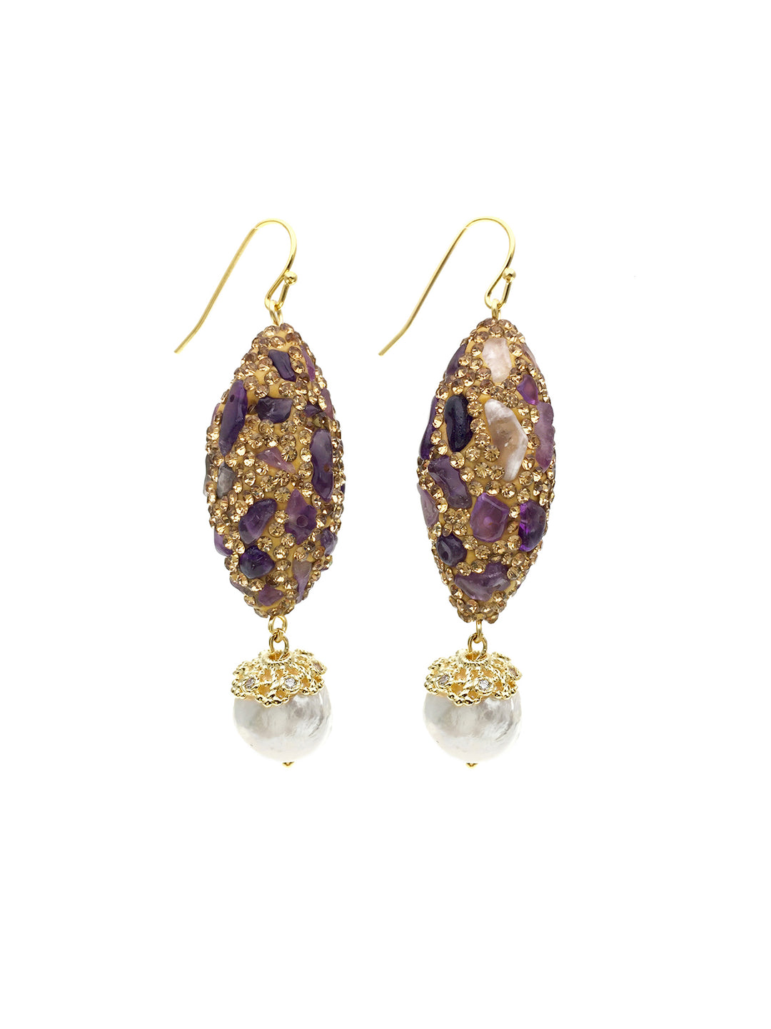 Rhinestones Bordered Amethyst Drop Earrings AE005 - FARRA