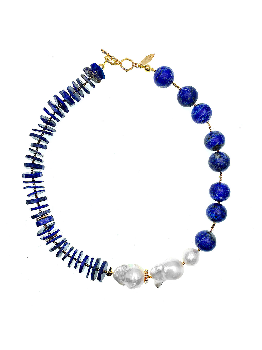 Lapis With Baroque Pearls Stylish Necklace FN009 - FARRA