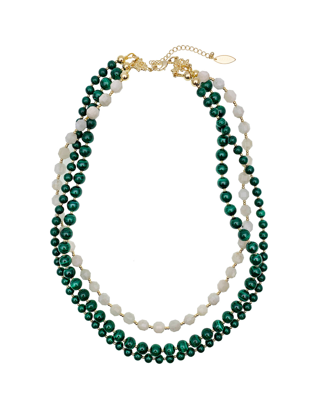 Malachite With Moon Stone Triple Strands Necklace EN004 - FARRA