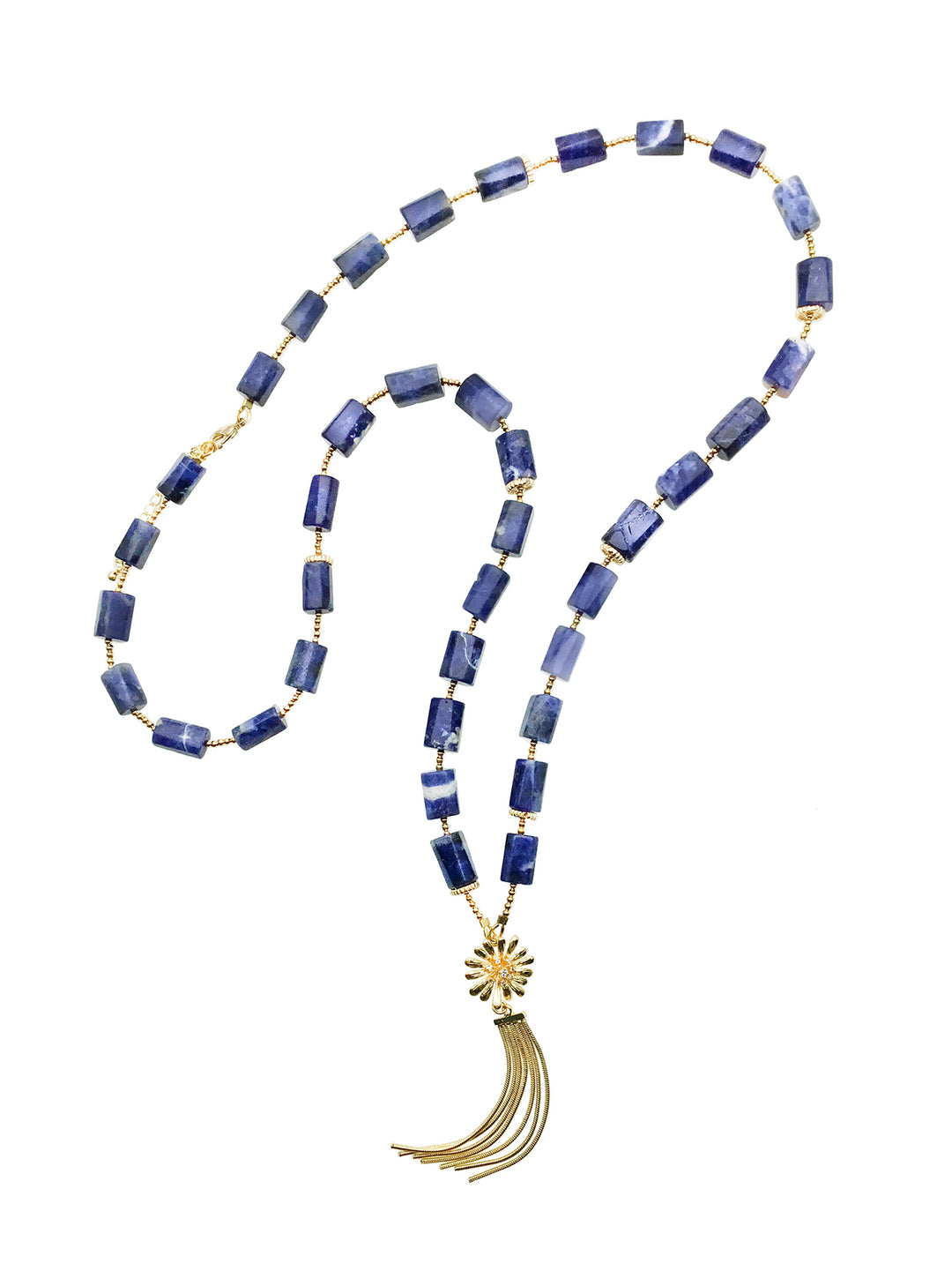 Blue Sodalite With Flower Tassel Pendant  Y-Necklace CN029 - FARRA