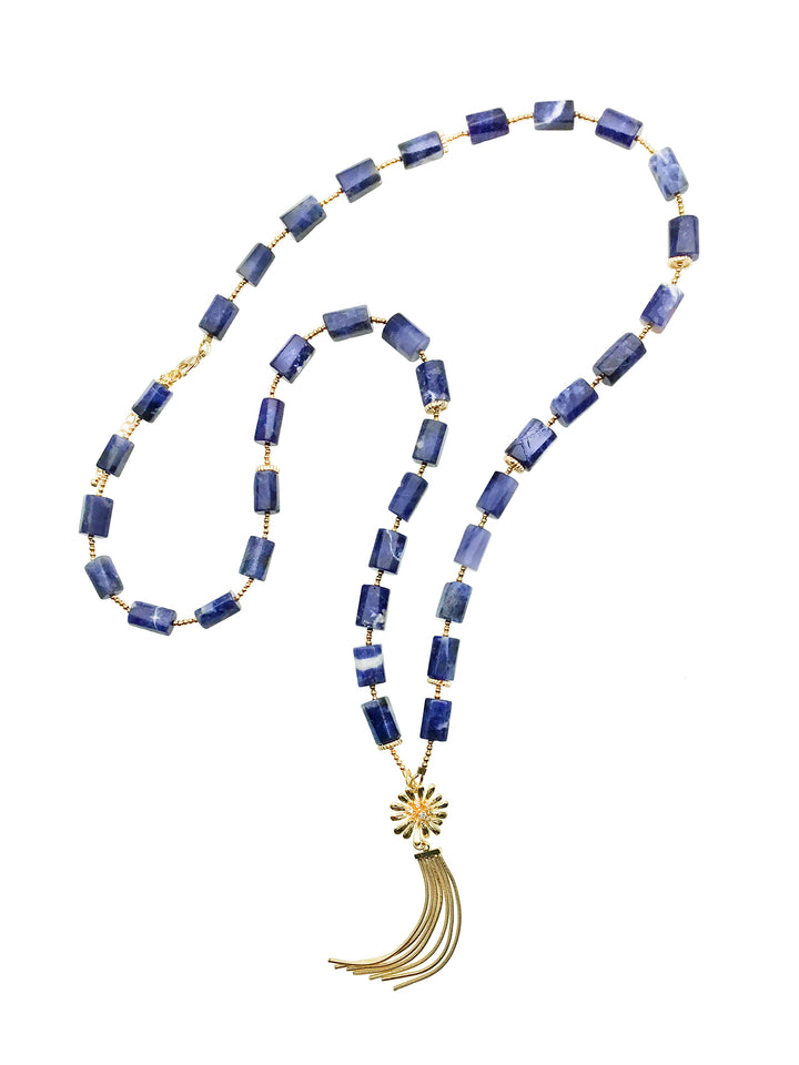 Blue Sodalite With Flower Tassel Pendant  Y-Necklace CN029 - FARRA