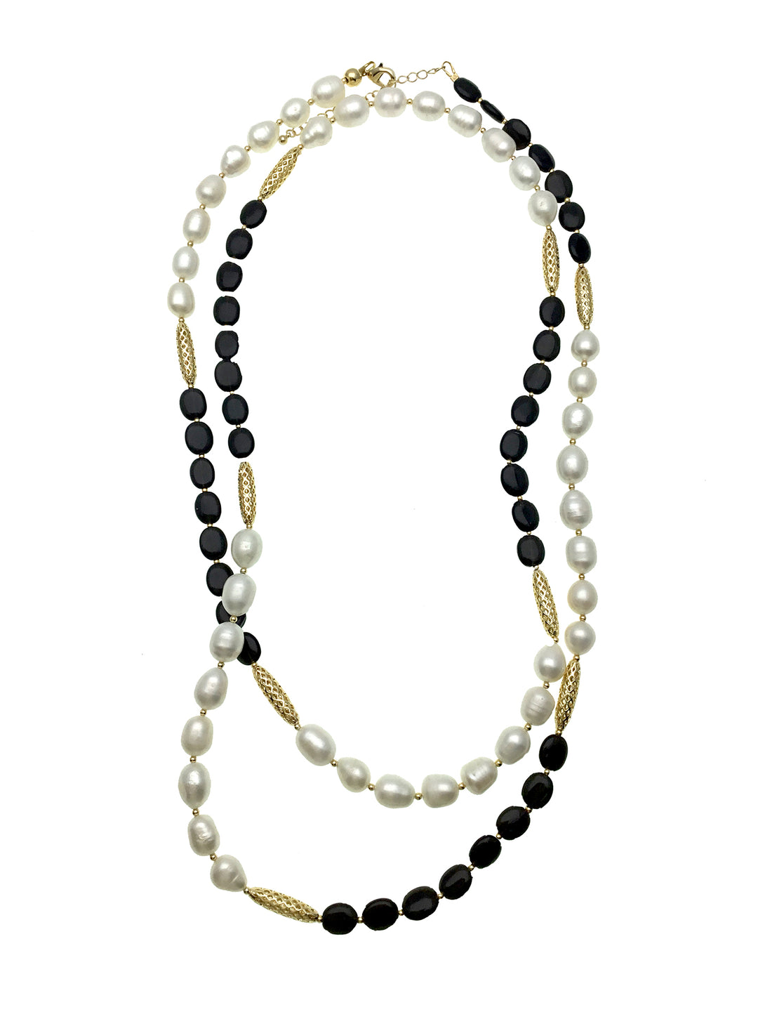 Freshwater Pearls & Black Agate Multi-Way Necklace DN229 - FARRA