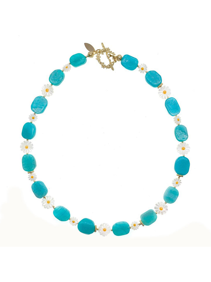 Amazonite With Floral Charms Necklace GN025