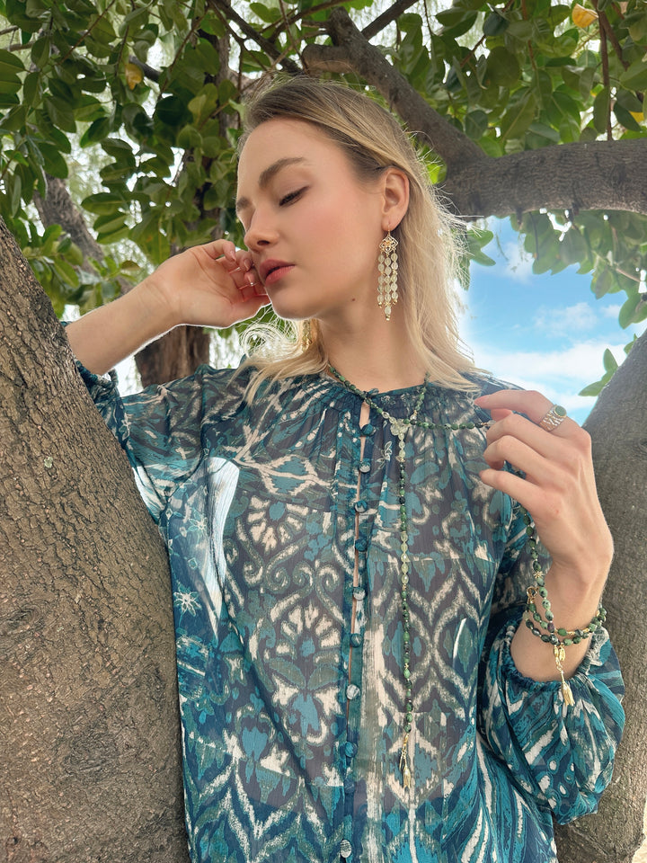 Green Gemstones Beaded Open-Ended Versatile Long Necklace LN052 - FARRA