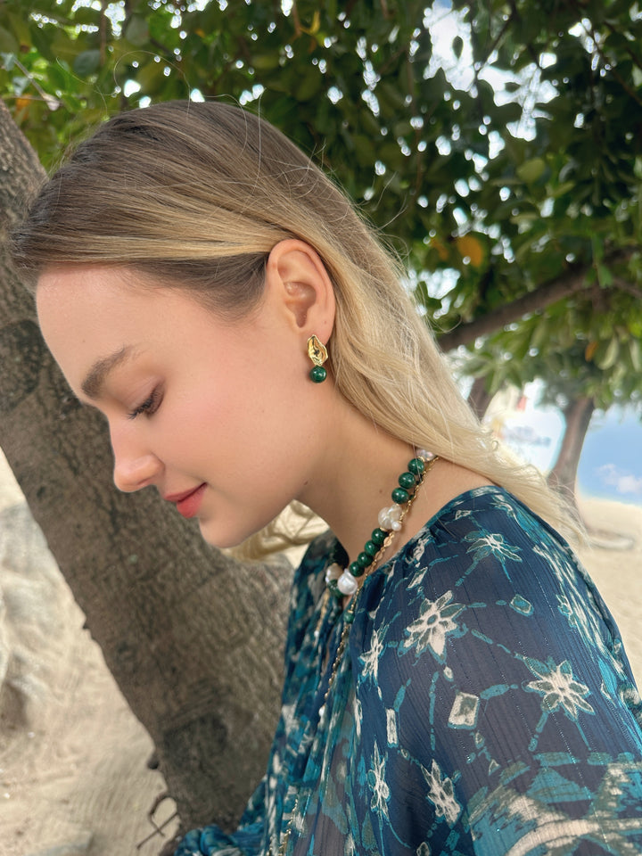 Minimalist Malachite Dangle Earrings LE029 - FARRA