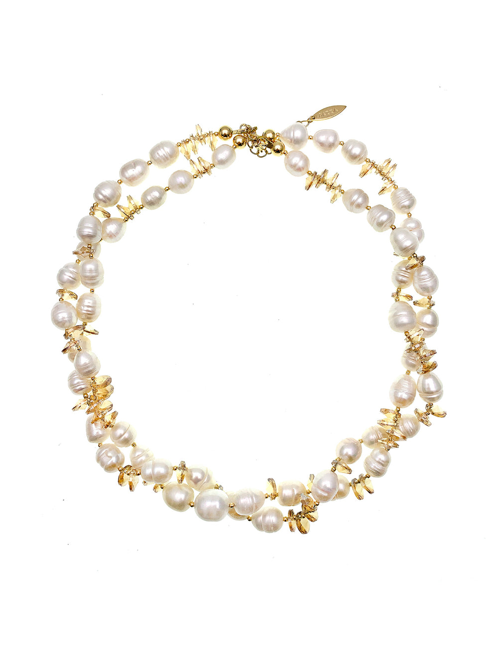 Freshwater Pearls With Crystals Double Strands Necklace FN032 - FARRA