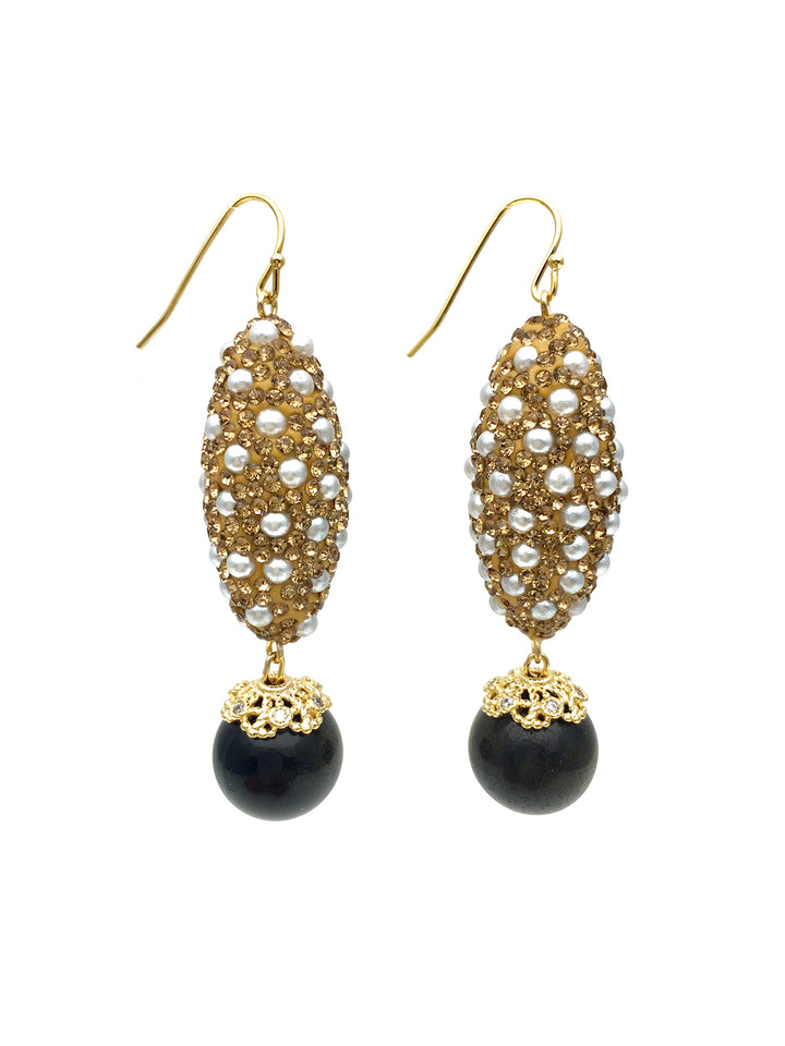 Black Obsidian With Rhinestones Statement Earrings AE016 - FARRA