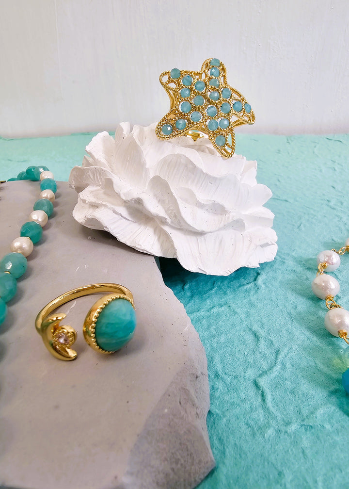 Amazonite Stone Setting Star Shaped Statement Ring PR010