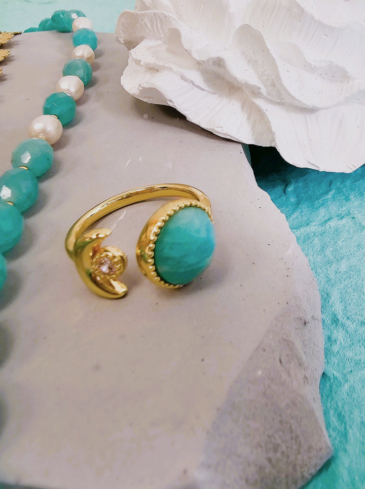 Amazonite With Zircon Open Ring PR009