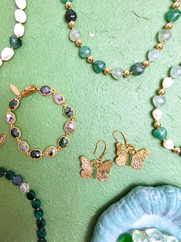 Green Gemstone Stones Box Clasp Bracelet PB026