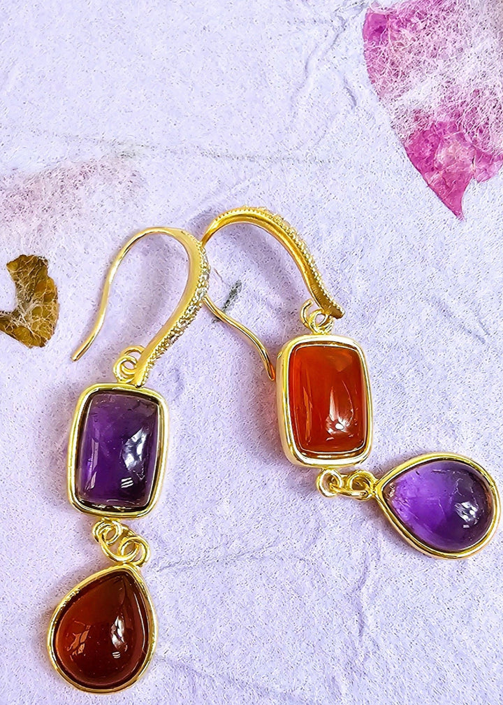 Red Agate And Purple Amethyst Color Matching Dangle Earrings PE012