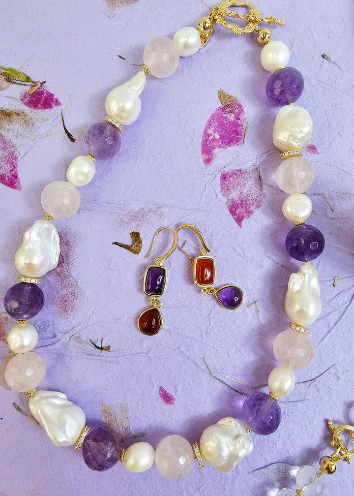 Red Agate And Purple Amethyst Color Matching Dangle Earrings PE012