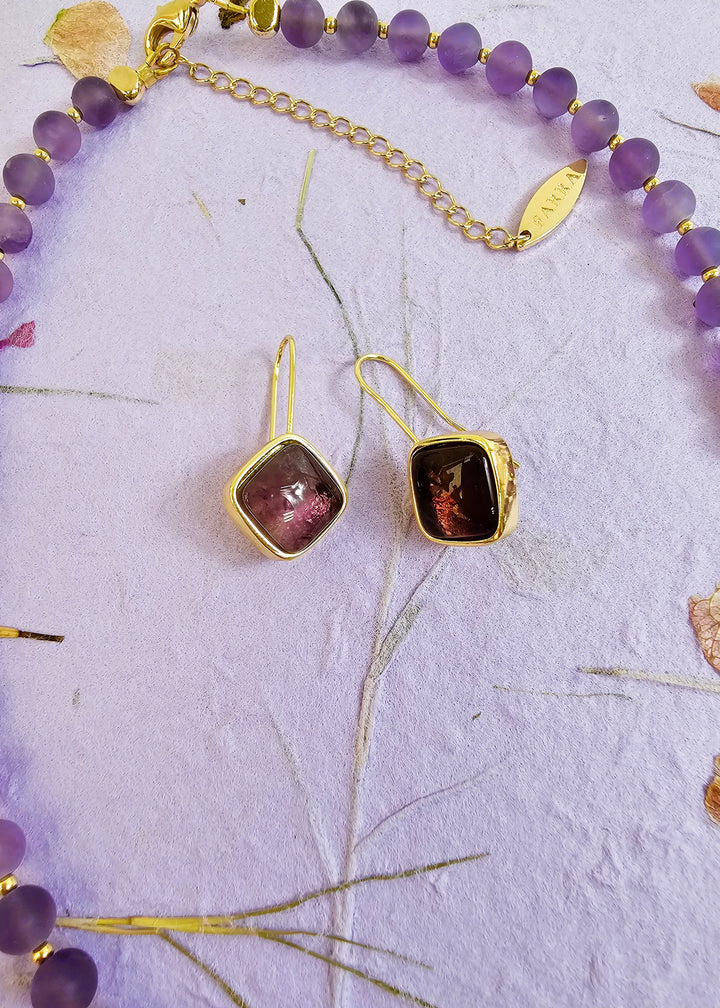 Square Shaped Amethyst Minimalist Earrings PE009