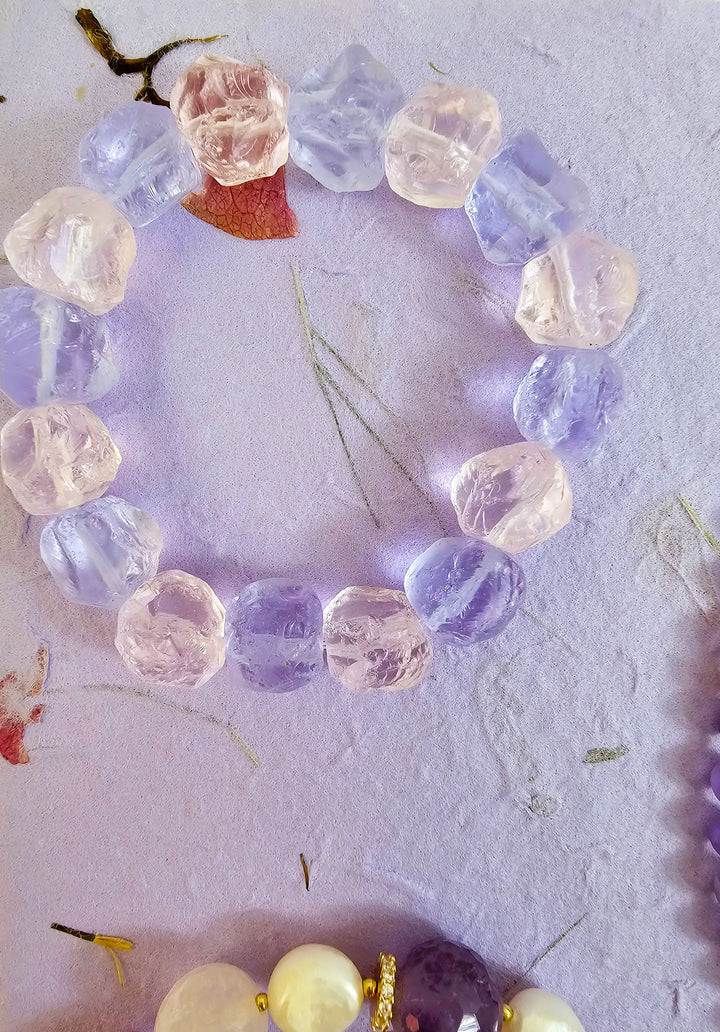 Nugget Amethyst And Rose Quartz stretchy Bracelet PB002