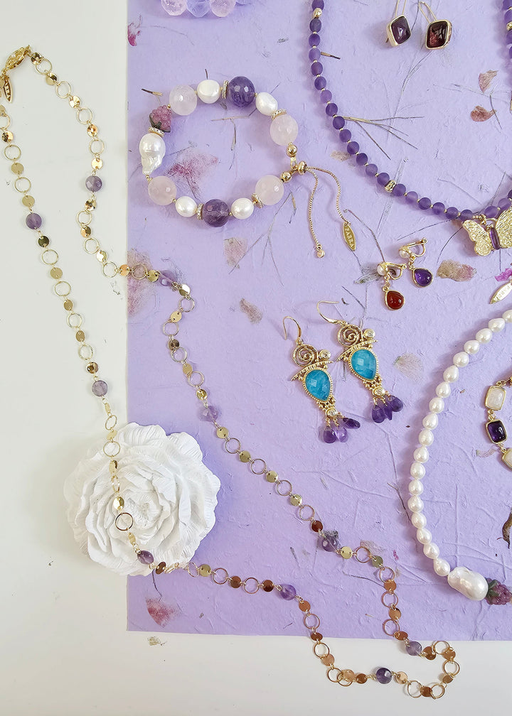 Modern Style Amethyst Long Chain Necklace PN009