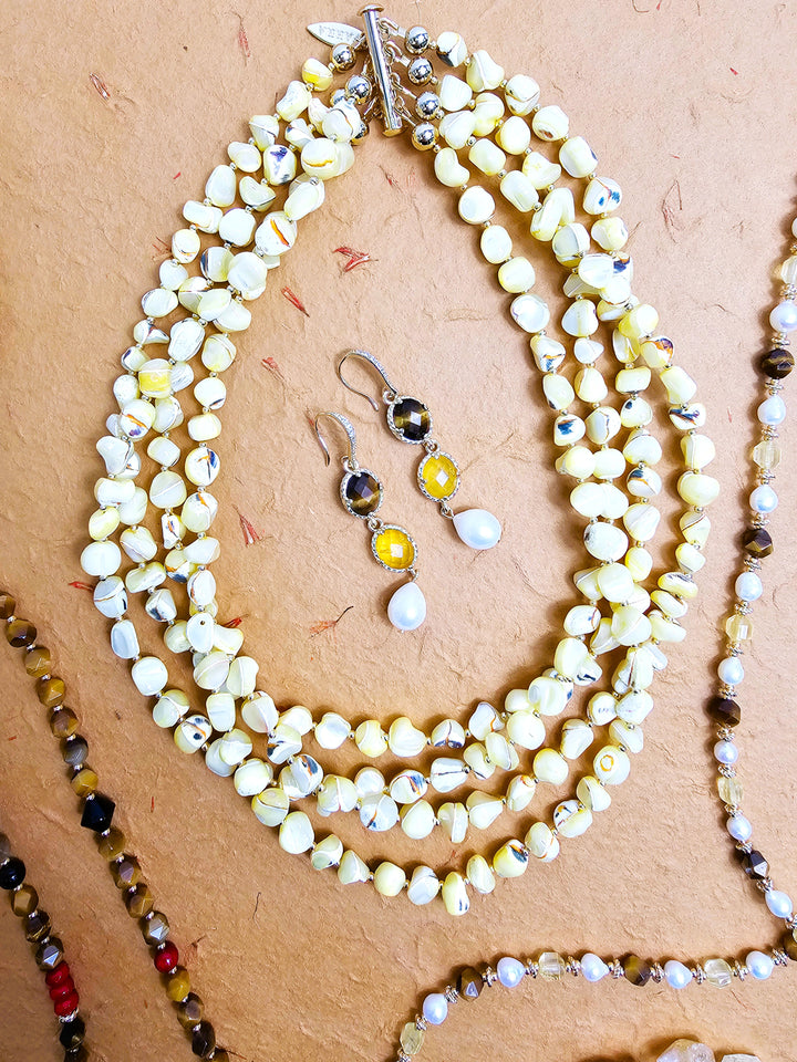 Yellow Natural Shell Multi-Layers Necklace PN057