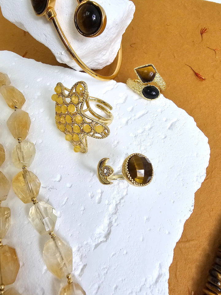 Brown Tiger-eye With Zircon Open Ring PR020