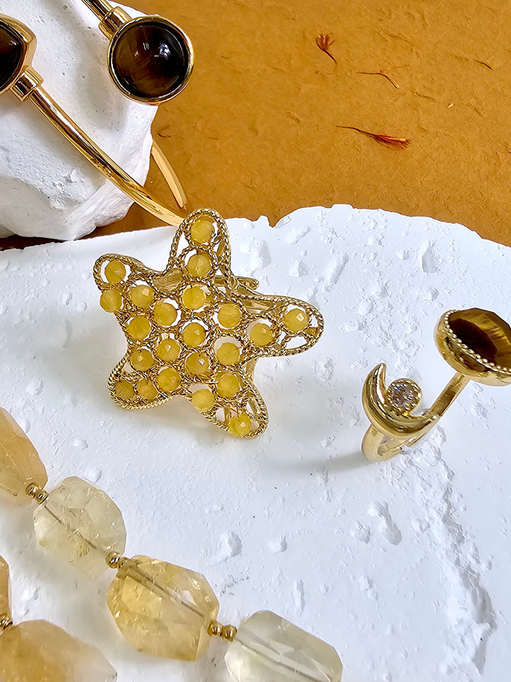 Yellow Agate Star Setting Statement Ring PR021