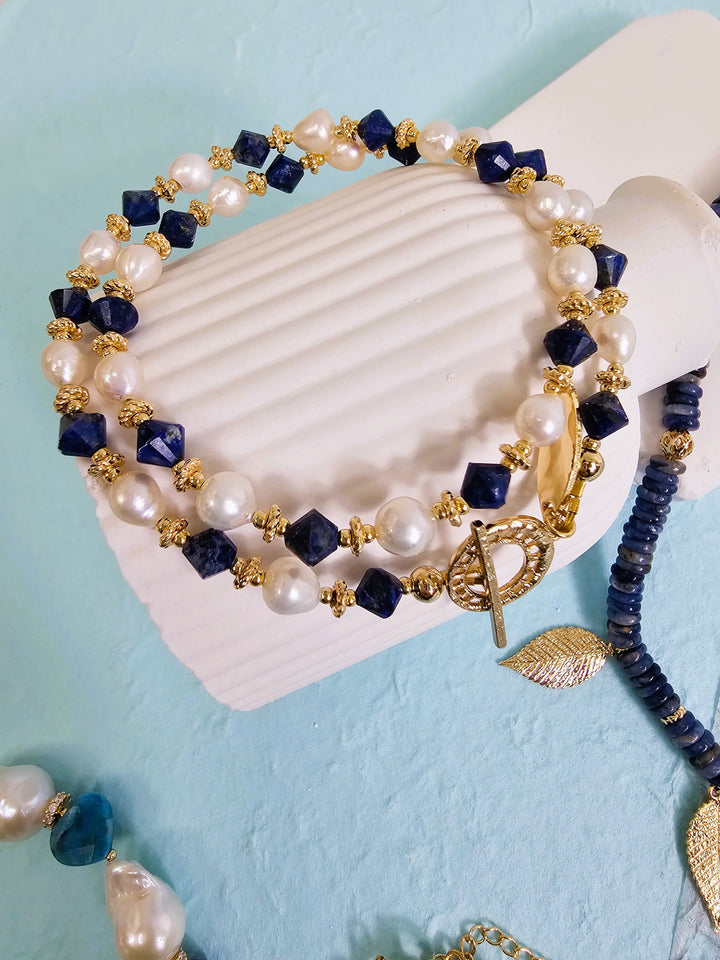 Blue Lapis With Freshwater Pearls Choker Necklace PB012