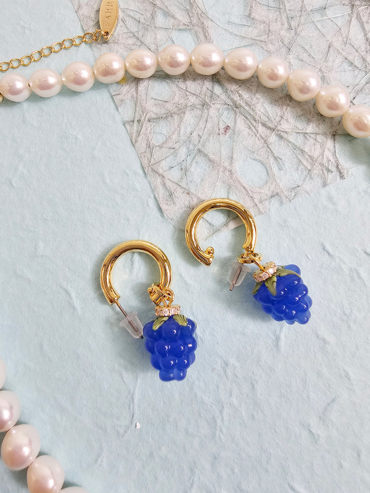 Blue Raspberry Dangle Hoop Fun Earrings PE023