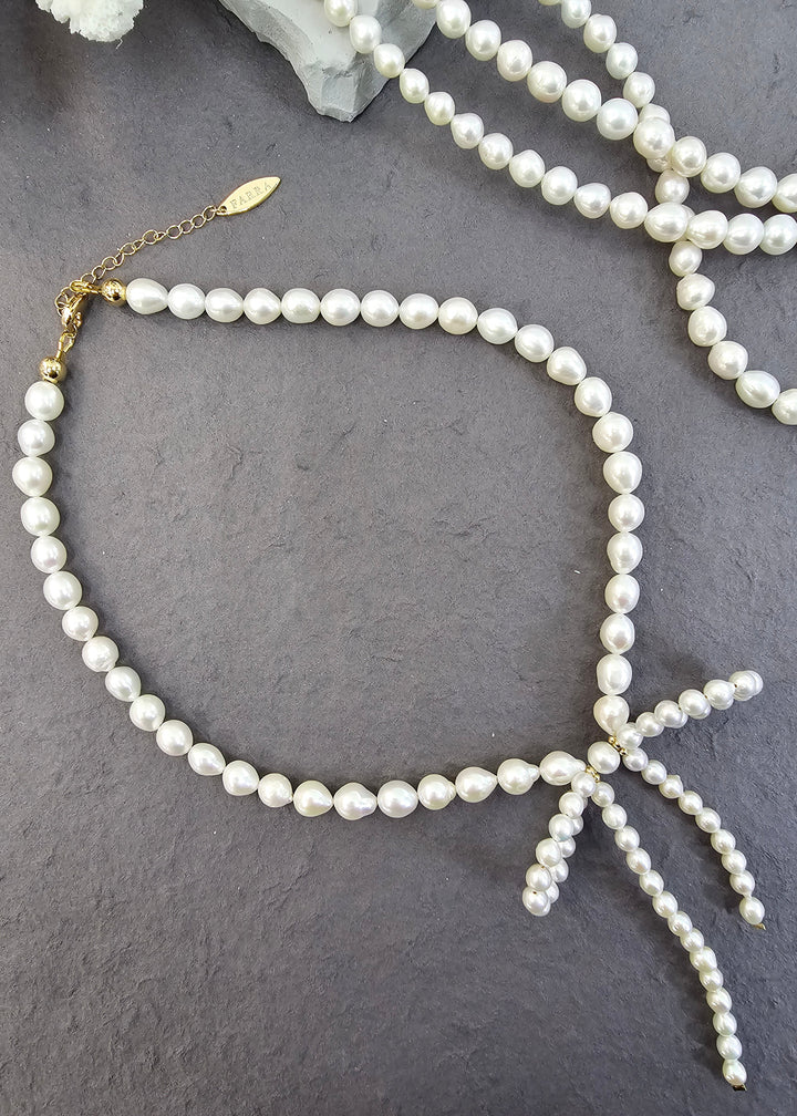 Freshwater Pearls Butterfly Knot Statement Necklace PN005