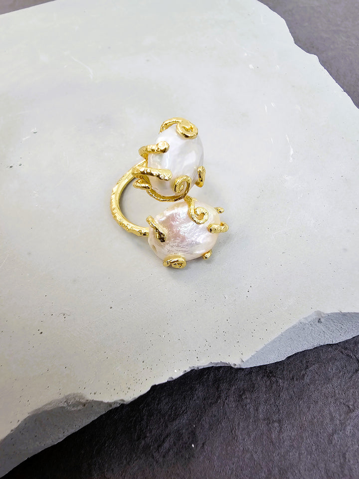 Flat Baroque Pearls Open Statement Ring PR003