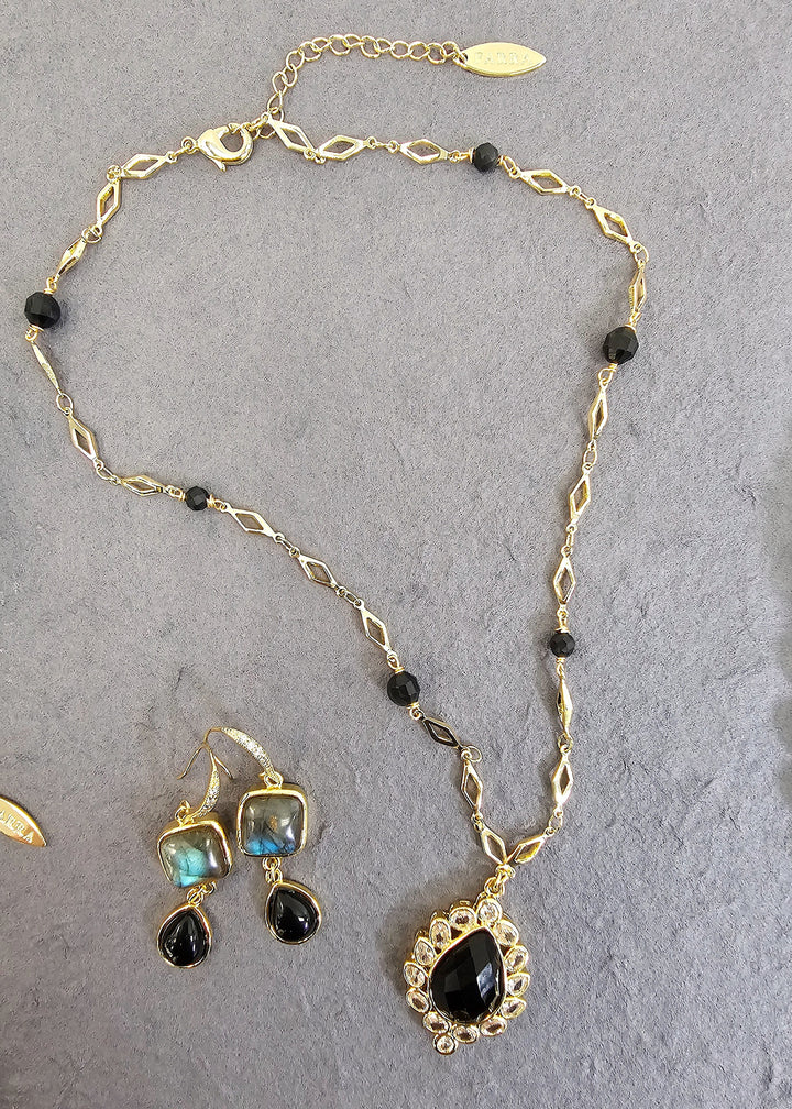 Black Obsidian Pendant Chain Necklace PN002