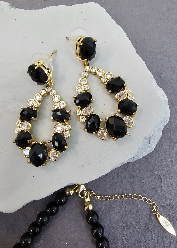 Teardrop Shaped Black Obsidian Statement Earrings PE001