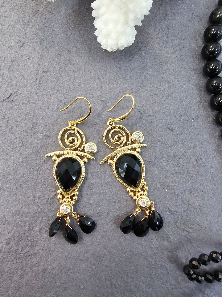 Black Agate Chandelier Earrings PE002