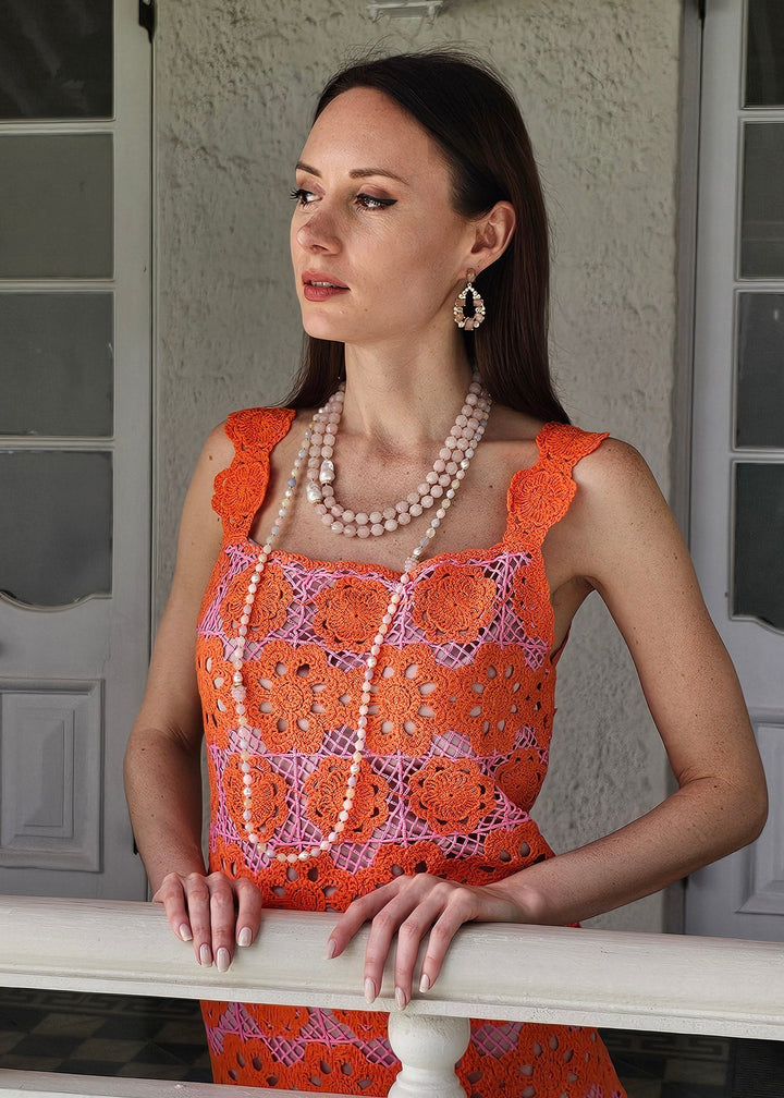 Morganite With Pink Raspberry Long Necklace PN040