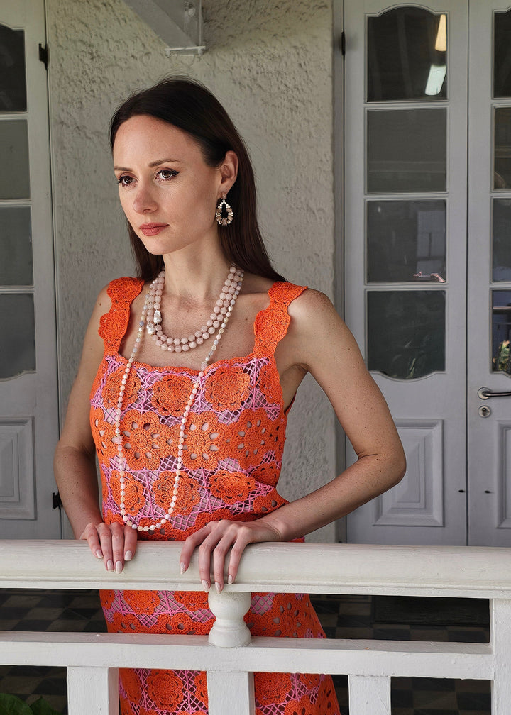Faceted Rose Quartz With Baroque Pearls Double Layers Necklace PN039