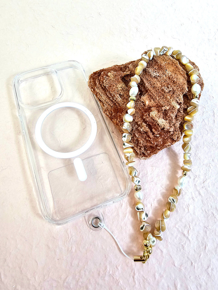 Brown Color Natural Shell With Freshwater Pearls Phone Strap PC036