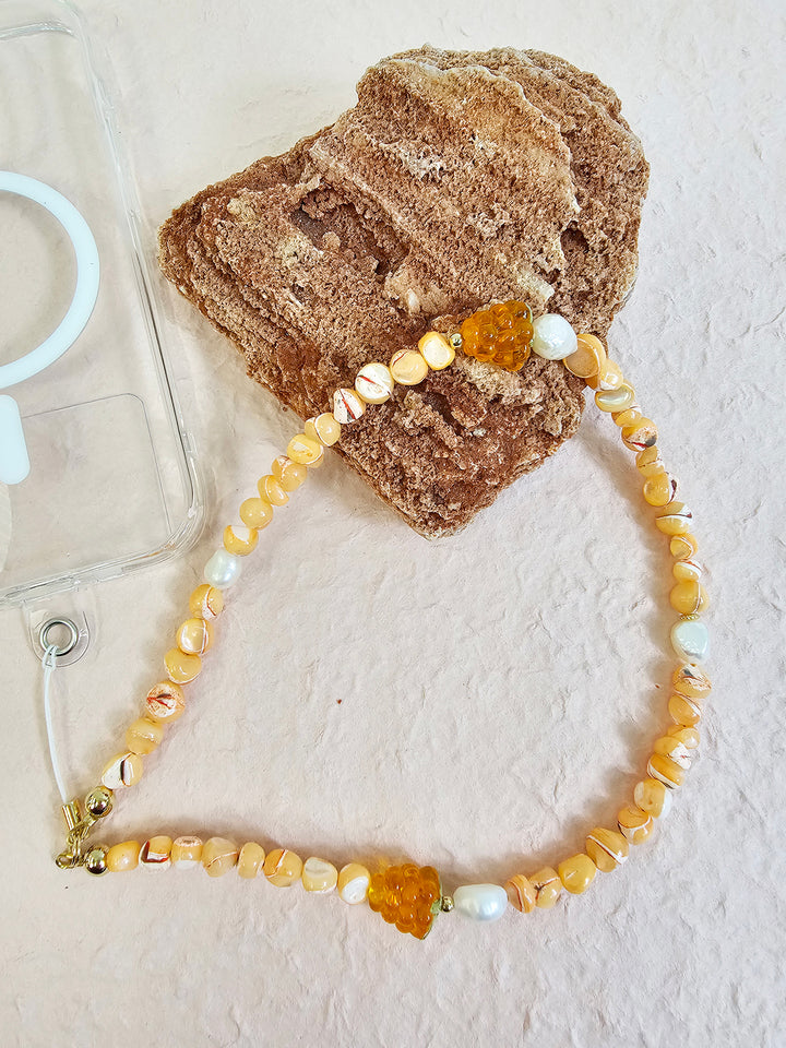 Orange Shell With Raspberry And Pearls Phone Strap PC015