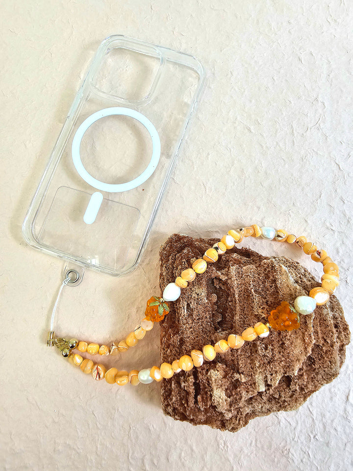 Orange Shell With Raspberry And Pearls Phone Strap PC015