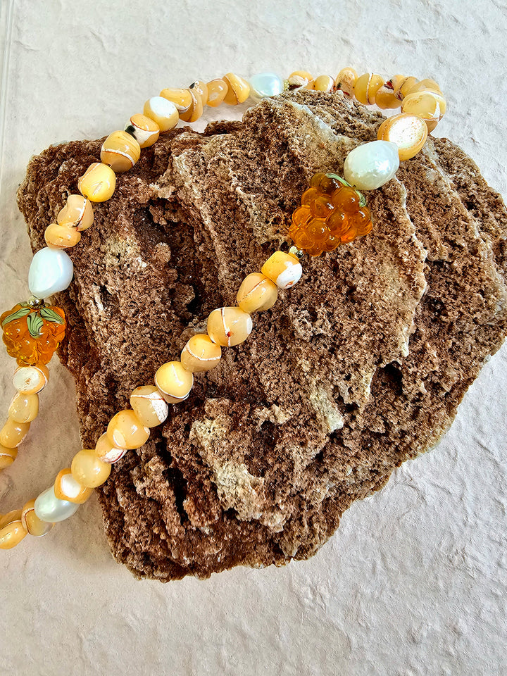 Orange Shell With Raspberry And Pearls Phone Strap PC015