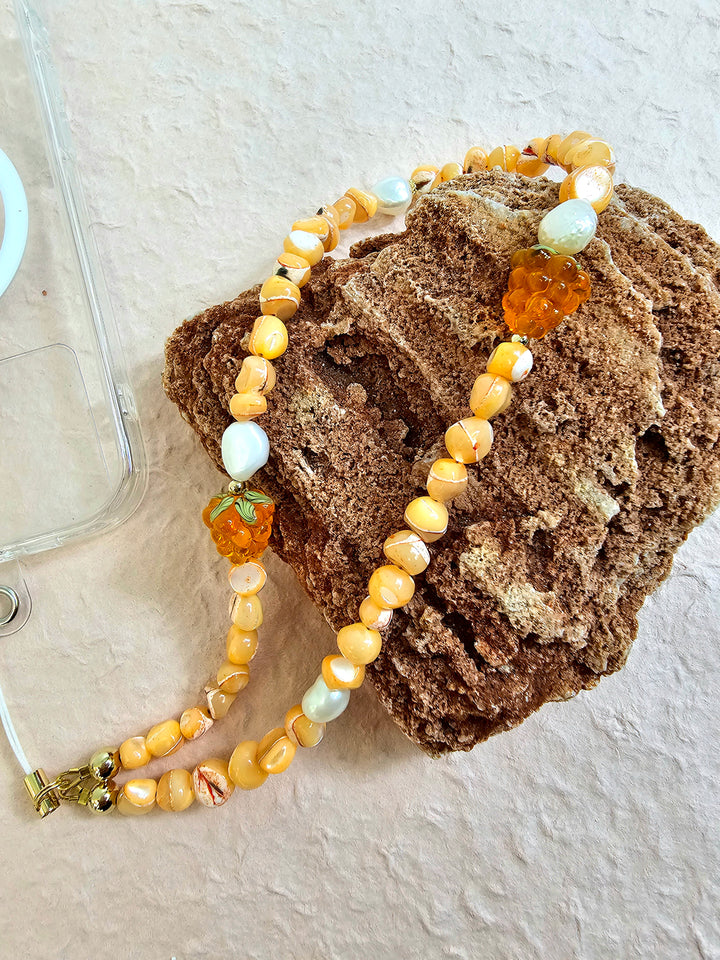 Orange Shell With Raspberry And Pearls Phone Strap PC015