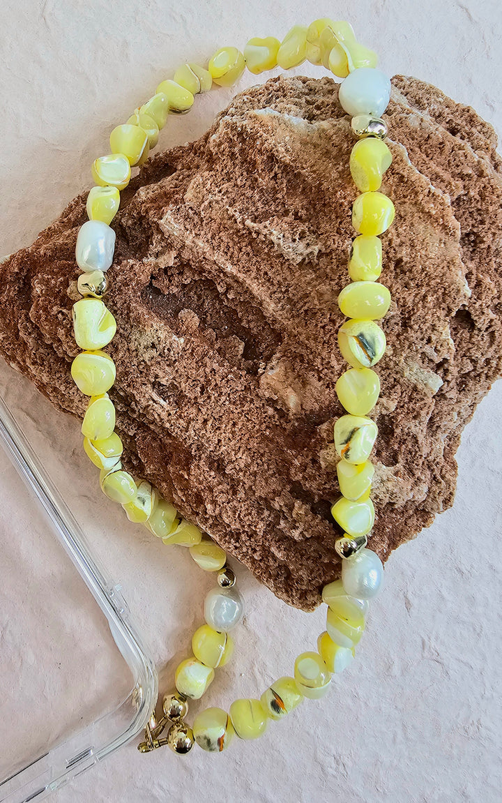 Yellow Natural Shell With Freshwater Pearls Phone Strap PC001