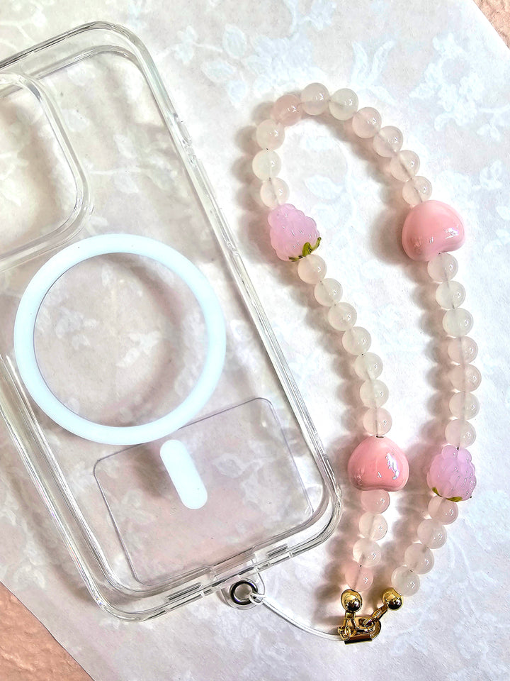 Rose Quartz With Pink Hearts Phone Strap PC017