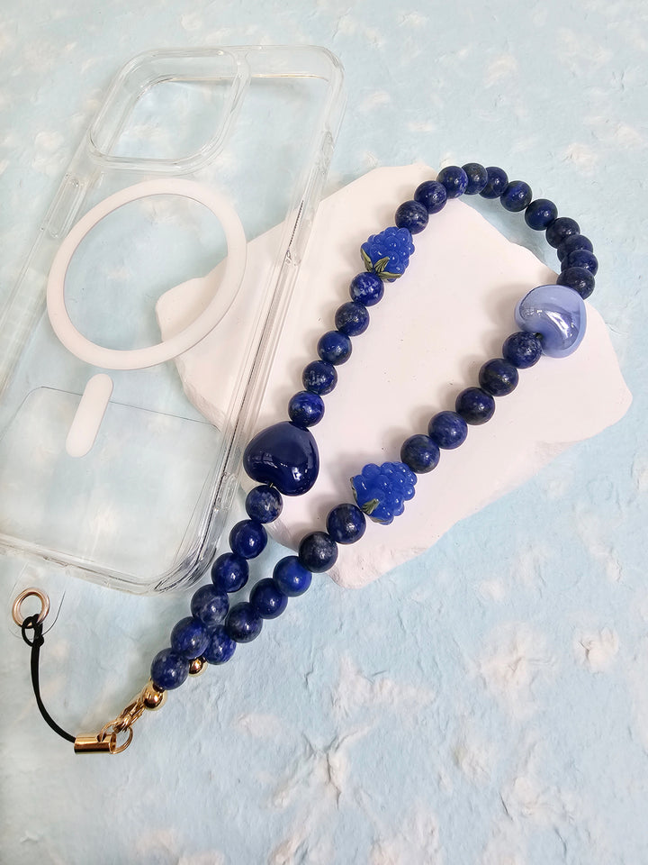 Natural Lapis Lazuli With Raspberry And Hearts Phone Strap PC020