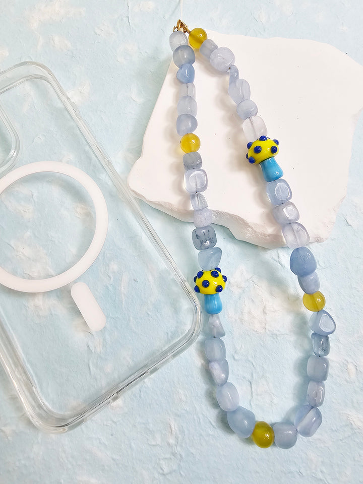 Irregular Aquamarine With Yellow Mushroom Phone Strap PC028
