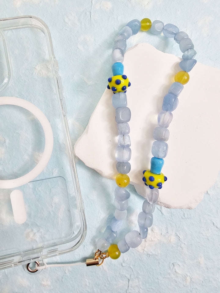 Irregular Aquamarine With Yellow Mushroom Phone Strap PC028