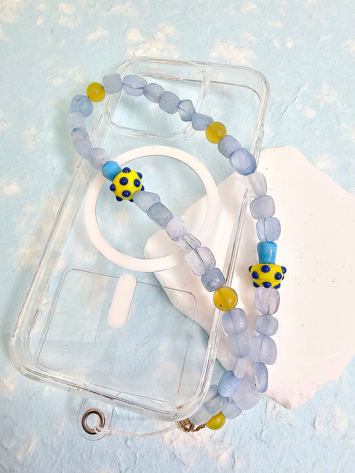 Irregular Aquamarine With Yellow Mushroom Phone Strap PC028