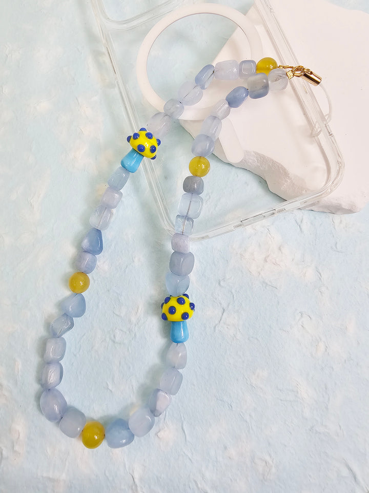 Irregular Aquamarine With Yellow Mushroom Phone Strap PC028