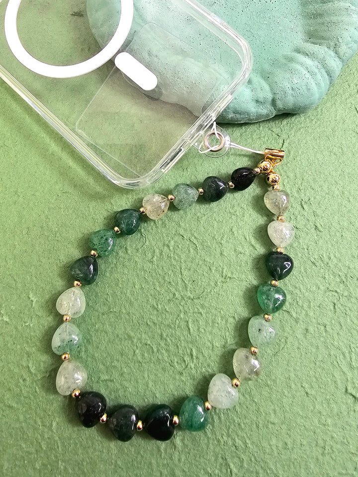 Heart Shaped Green Aventurine Phone Strap PC022