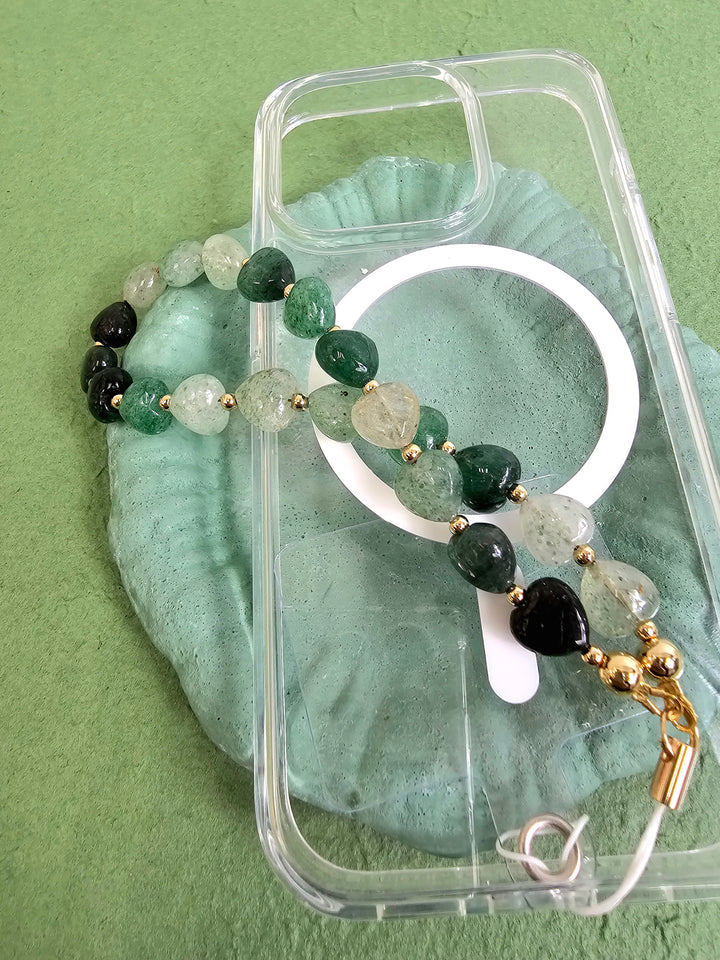 Heart Shaped Green Aventurine Phone Strap PC022