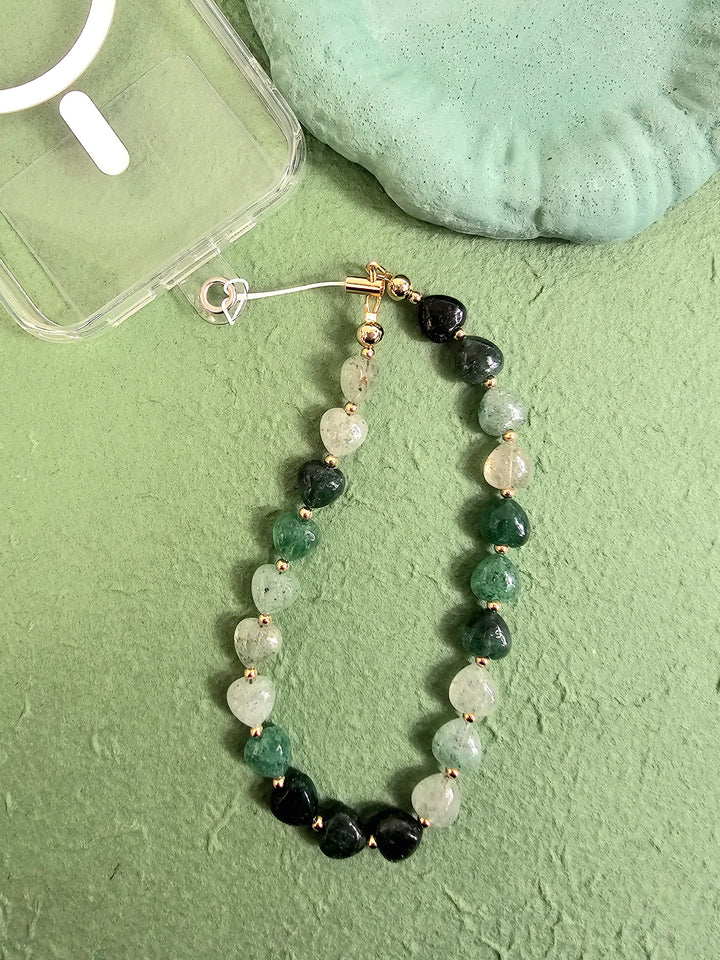 Heart Shaped Green Aventurine Phone Strap PC022