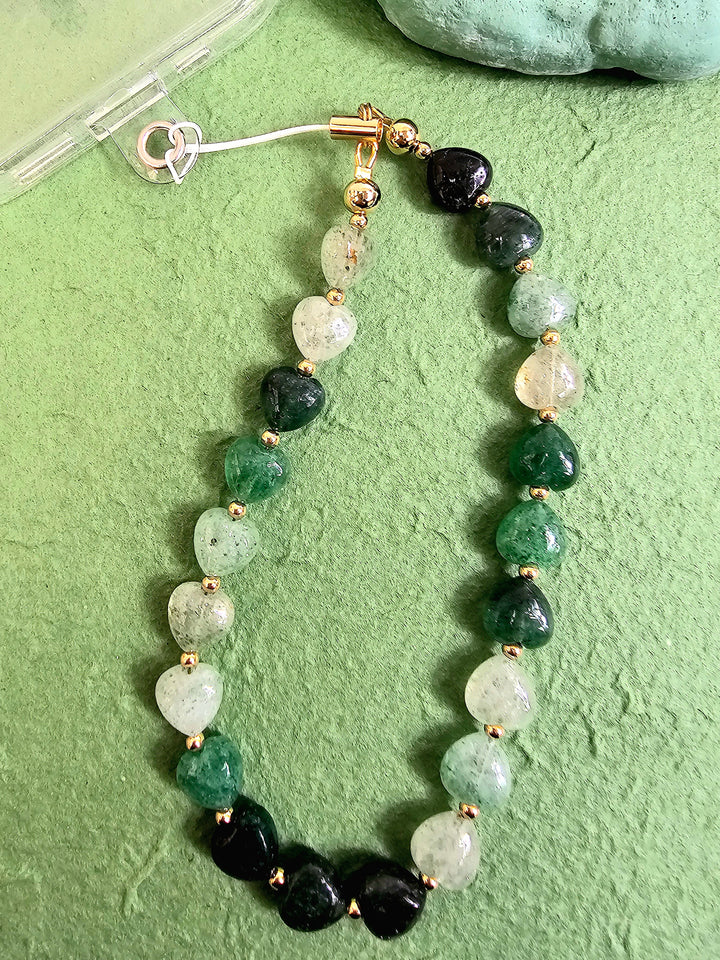 Heart Shaped Green Aventurine Phone Strap PC022