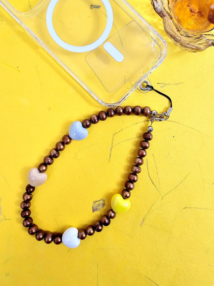 Brown Freshwater Pearls With Hearts Phone Strap PC004